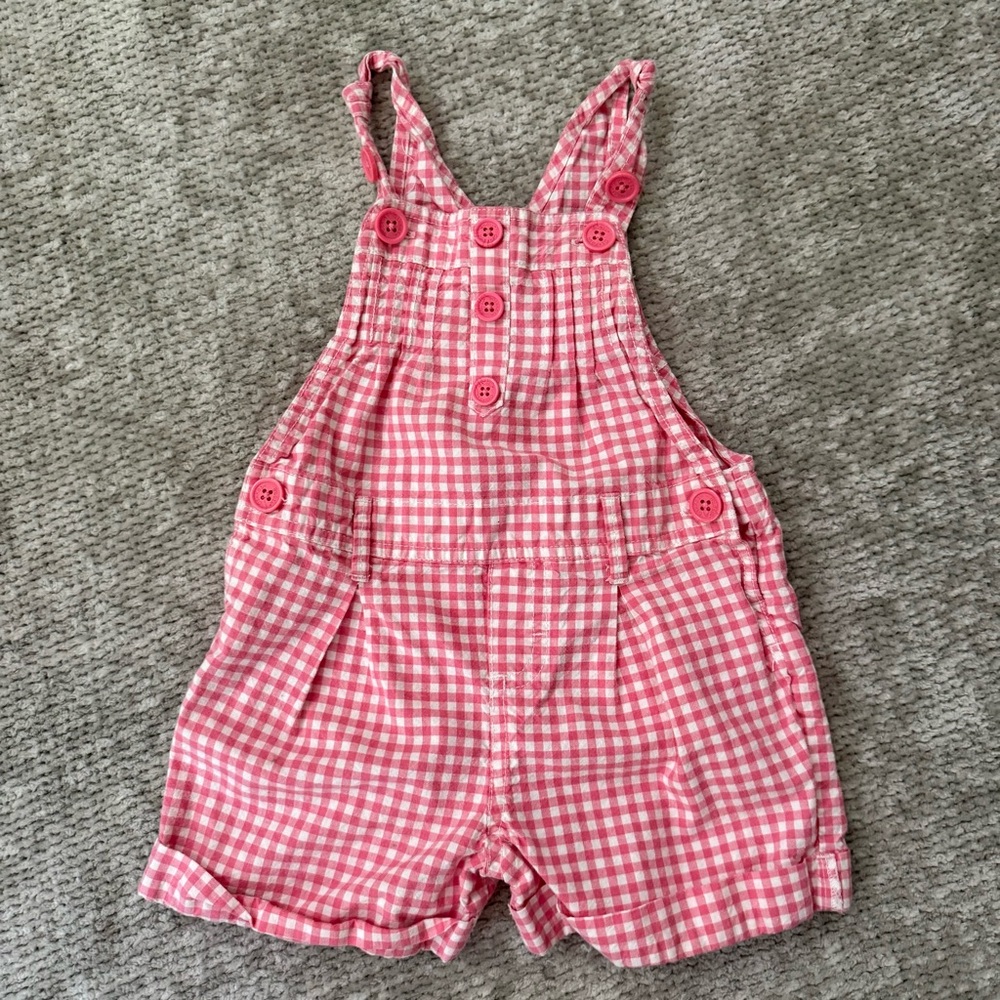 OshKosh B’gosh Pink Gingham Check Shortalls Toddler Size 2T Vintage Vestbak